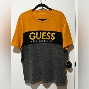 GUESS Men’s Yellow, Black & Gray Colorblock Logo Tee